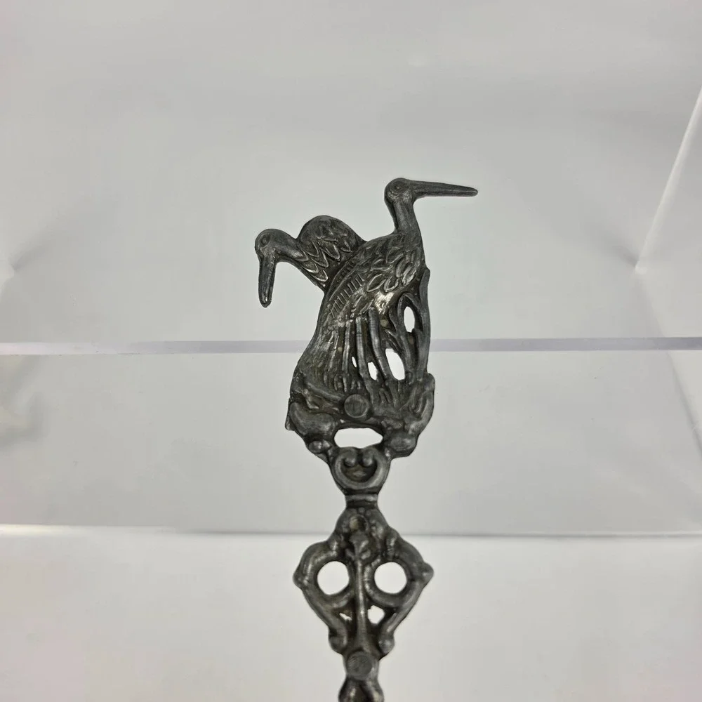 Antique Dutch Pewter Souvenir Spoons Set of 4 Volendam Holland Stork Tavern Scen